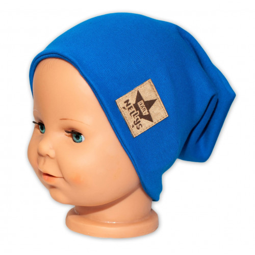 Baby Nellys Hand Made Jarná/jesenná bavlnená čiapka - dvojvrstvová, tm. modrá, vel. 110