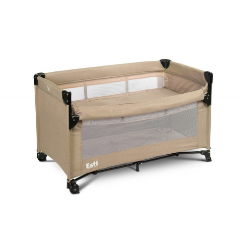 Cestovná postieľka so sťahovacou bočnícou, ESTI - béžová, hnědá