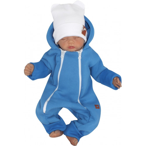 Z&Z Detský teplákový dvojvrstvový rastúci overálok s kapucňou, modrý, veľ. 80