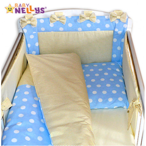 Baby Nellys Mantinel s obliečkami Mašlička - Bubble sv.modré / jemne béžovej prúžky