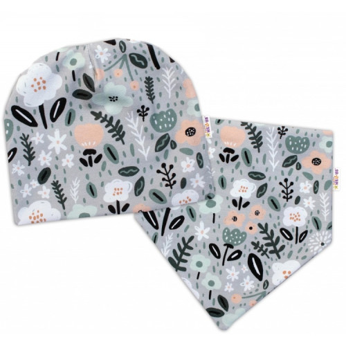 Baby Nellys Dvojvrstvová čiapka + šatka Palouček, mätová, 92/98