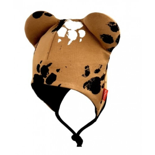 BEXA dvojvrstvová čiapka na zaväzovanie s uškami + šatka - Labky, hnedá, veľ. 68/80