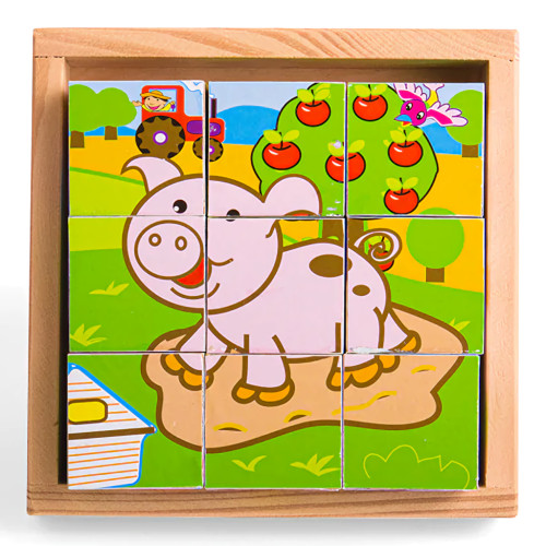 Bigjigs Toys Obrázkové kocky kubusy Zvieratká 9 kociek