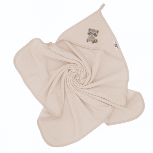 Osuška s kapucňou a uškami Mýval, 80x80 cm - béžový