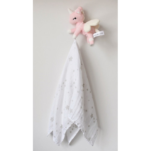 Mini plyšový jednorožec Metoo s mušelínové plienkou ružovo/biely, 12cm