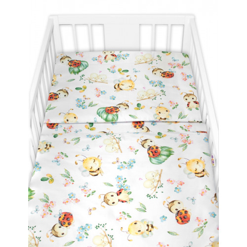 Mantinel s obliečkami Premium, 3D sada, Včielky a Lienky - biela, 120x90cm