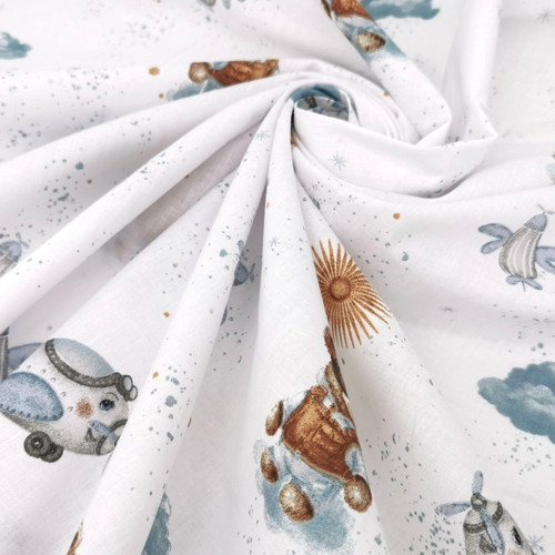 Kôš na hračky, bavlna, 50x35cm, Méďa pilot - biela, modrá