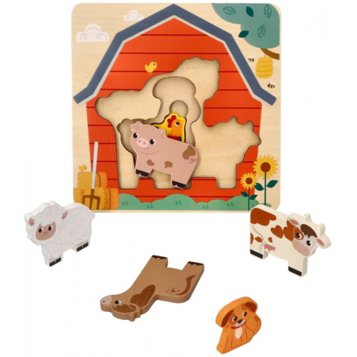 Drevené vrstvené puzzle, Farma, prírodná