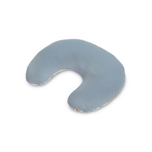 Dojčiaci vankúš, podkova, mušelín, bavlna - Dráčik, modrý, jeans