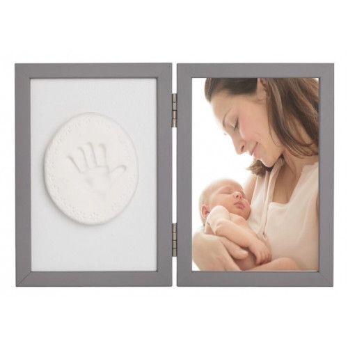Baby Odtlačok - Dvojitý rámček s modelínou pre odtlačok ručičky alebo nožičky, sivý