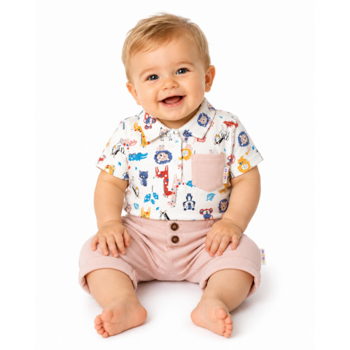 Baby Nellys 2-dielna sada body kr. rukáv, kraťasky, Safari - ecru/béžová