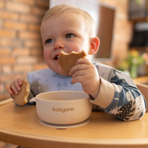 Silikónová miska s prísavkou a viečkom - modrá