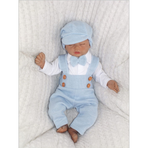 Z&Z 5-dielna pletená sada Boy, body, nohavice, čiapočka motýlik, topánočky, modrá, veľ. 86