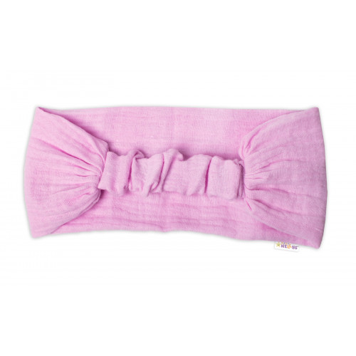 Baby Nellys Ľahká mušelínová čelenka Bandana, ružová, vel. 104/110