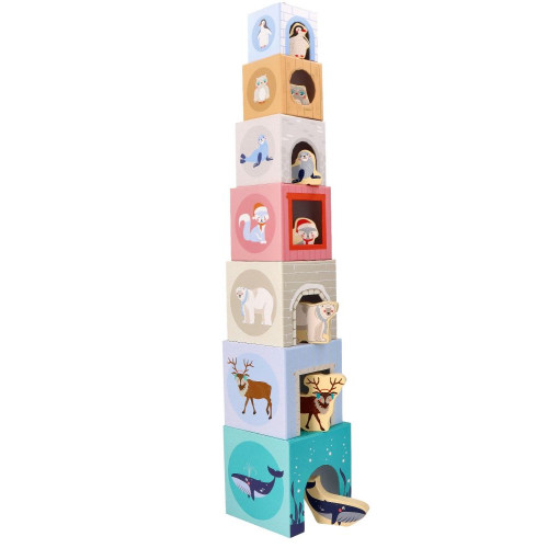 Adam Toys Skladacia pyramída s drevenými zvieratkami, Antarktída