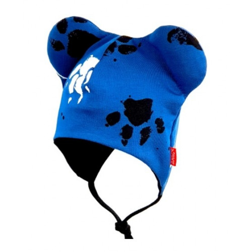 BEXA dvojvrstvová čiapka na zaväzovanie s uškami + šatka - Labky, granát, veľ. 62/68