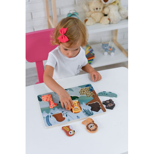 Drevené zábavné vkladacie puzzle Adam Toys, Safari 3D