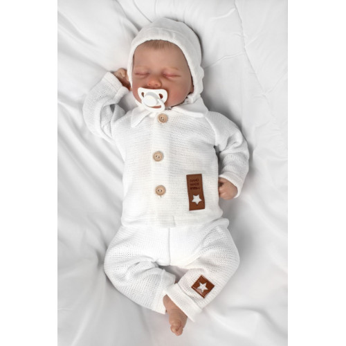Pletené nohavice Hand Made Boy, Baby Nellys, biele, veľ. 62