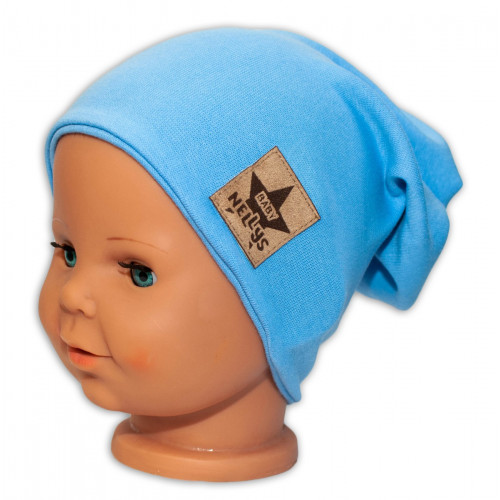Baby Nellys Hand Made Jarná/jesenná bavlnená čiapka - dvojvrstvová, sv. modrá