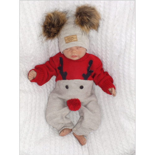 Z&Z Detský pletený Vianočný overálek Baby Sob, červený, veľ. 74