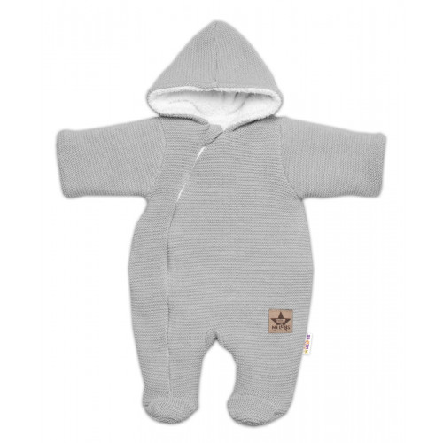 Zimná pletená kombinéza/overálok s kapucňou Baby Nellys - světlo sivá, veľ. 62