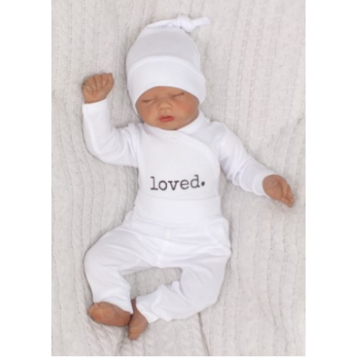 Z & Z 3-dielna súpravička body, tepláčky a čiapočka Loved - biela