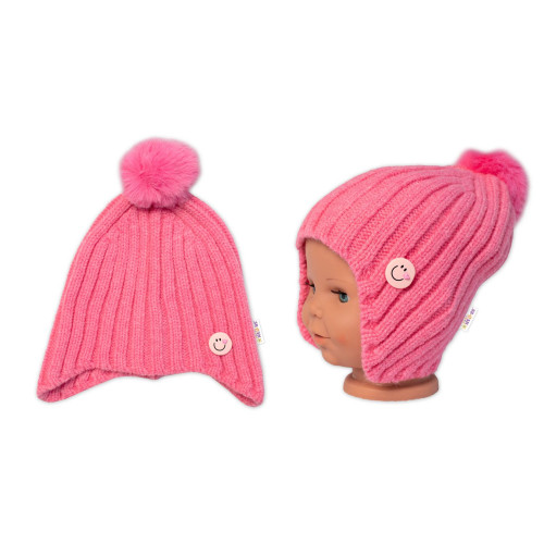 Detská zimná čiapka s brmbolcom Smile, Baby Nellys - ružová, veľ. 48-54 cm