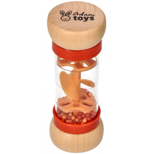 Drevená hrkálka / dažďová sprcha s guličkami, Sliepočka - oranžová