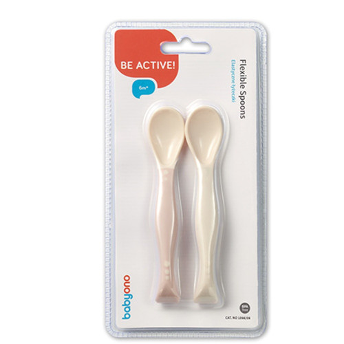 Silikónové lyžičky pre deti, mäkké, flexibilné 2 ks, béžová/ružová