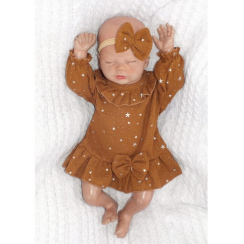 Mušelínové šatôčky s hviezdičkami + čelenka Z&Z, škoricová, veľ.80