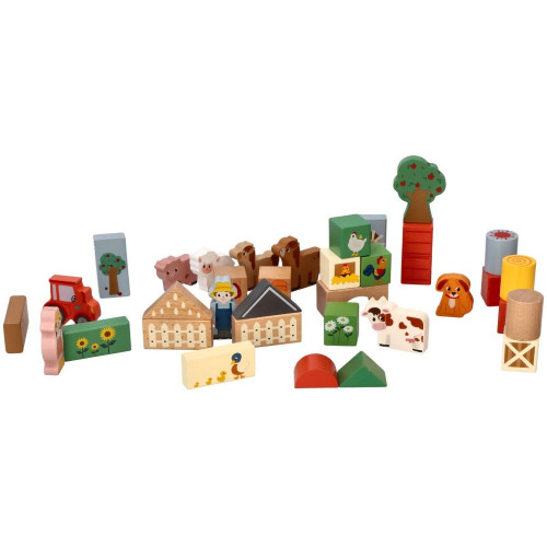 Drevené kocky vo vedre, 36 ks, Dobrodružstvo na farme