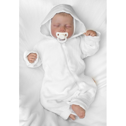 Mušelinový overal s kapucňou, dvojvrstvový, Hand Made, biely, veľ. 62