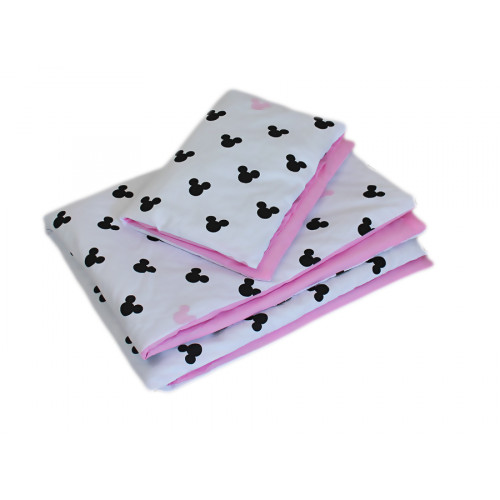 Baby Nellys Mantinel pletený vrkoč s obliečkami Mickey - černá, biela, růžová