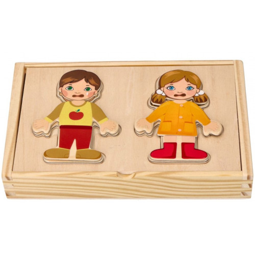 Drevená magnetická skladačka v obliekaní - Holka a chlapec