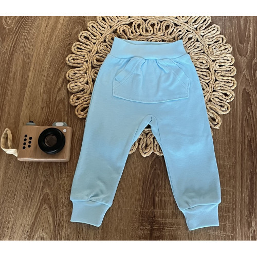 Tepláky s vreckami, bavlna Mamatti, Dino park - modré, veľ. 62