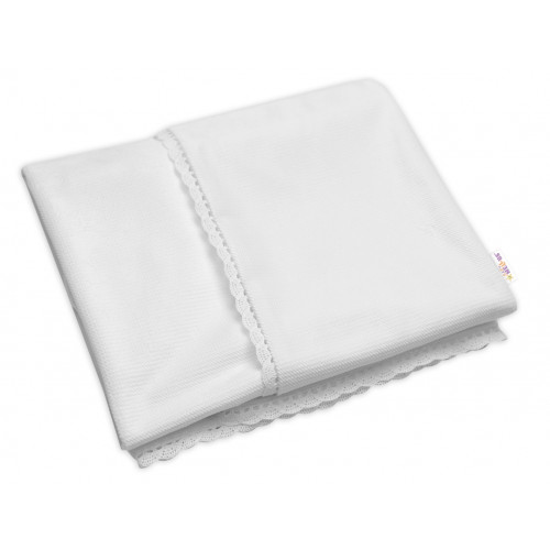 Luxusná detská deka Velvet, obojstranná s čipkovým lemovaním, 100 x 75 cm - biela
