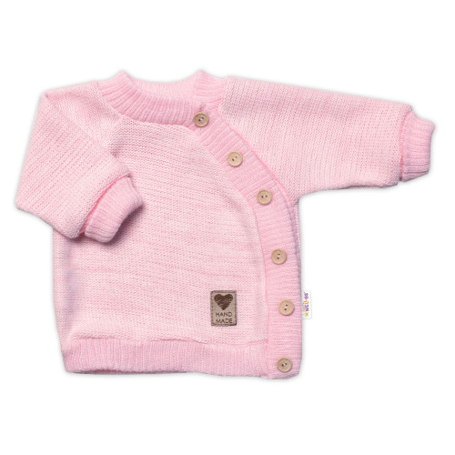 Detský pletený svetrík s gombíkmi, zap. bokom, Handmade Baby Nellys, ružový, veľ. 80/86