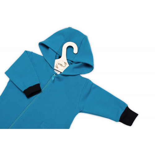 Teplákový overal s vreckom a kapucňou BOY, Baby Nellys, petrolejový