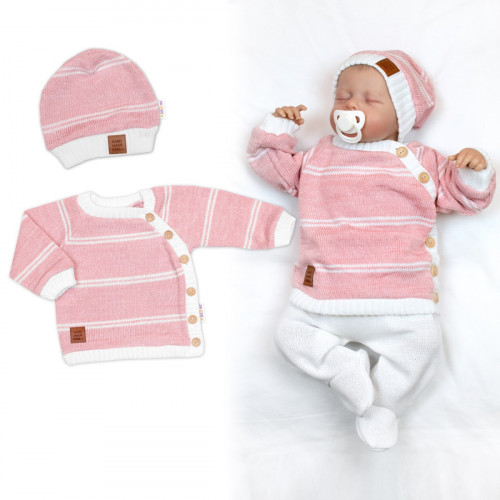 Pletená sada pre bábätko s jemným prúžkom 2D, lux - růžová, biela, veľ. 80