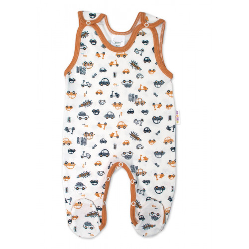 Baby Nellys 2-dielna sada, bavlnené dupačky s košieľkou Car, smotanové