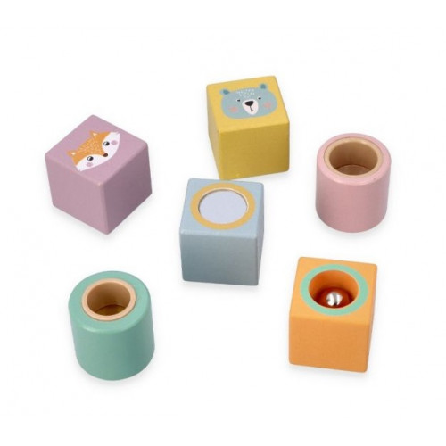 Adam Toys Farebné, drevené kocky s rolničkou Zvieratka