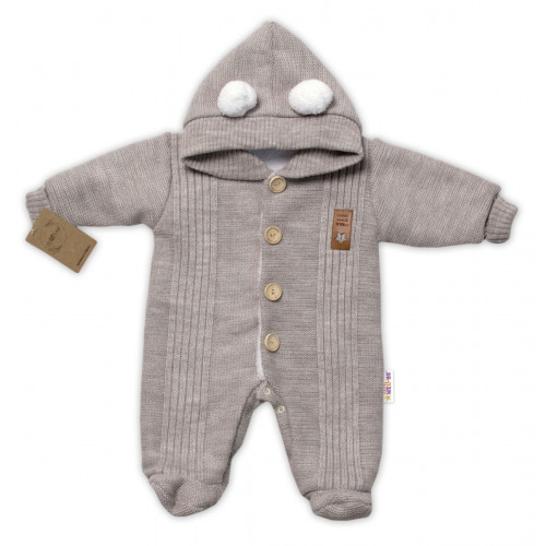 Baby Nellys Pletená kombinéza/overal LUX STAR s kožúškom - dvojvrstvová, béžová