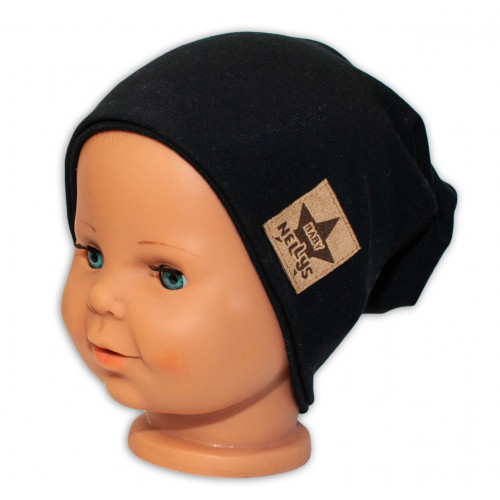 Baby Nellys Hand Made Jarná/jesenná bavlnená čiapka - dvojvrstvová, čierna, vel. 110