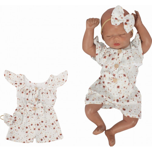 Body s nohavičkami kr. rukáv + čelenka, mušelín, 2D sada, Z&Z, biela, veľ. 80