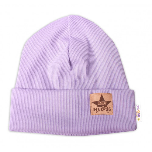 Baby Nellys Rebrovaná dvojvrstvová čiapka s lemom - lila, veľ. 80/86