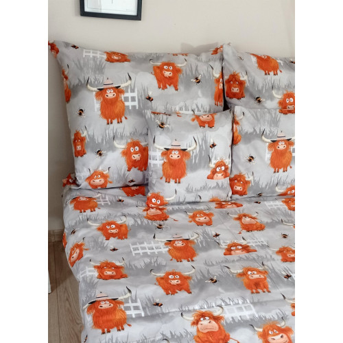 Detské obliečky, bavlna 2D 140x200/70x80 - Bizóny v šedej