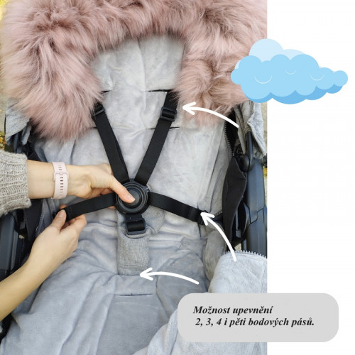 Detský zimný fusak s kožušinkou 90 x 50 cm, nepremokavý, šedý