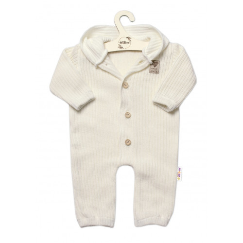 Baby Nellys Pletený overálok s kapucňou a gombíkmi Hand Made, ecru, veľ. 80/86