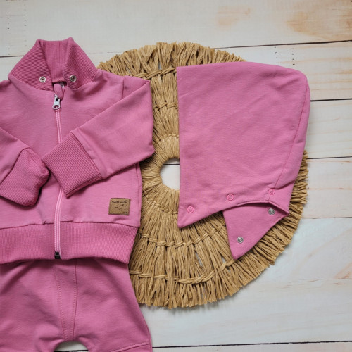 2-dielna bavlnená tepláková súprava s odopínacou kapucňou - ružová