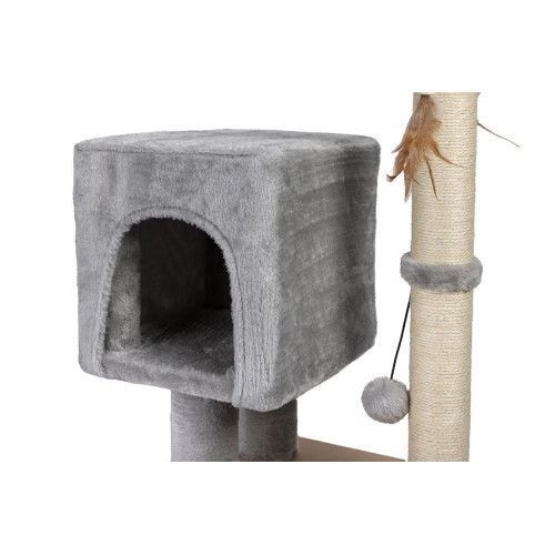Škrabadlo pre mačky Cat Tree 64 cm s úkryt – MDF, sisal, plyš, svetlosivá